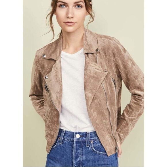 BLANKNYC Faux Suede Moto Jacket in Natural, Size Small - Picture 1 of 16